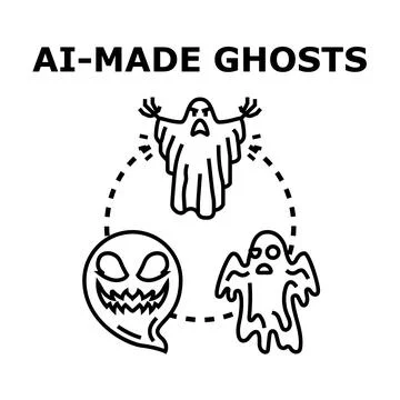 Artificial intelligence made ghosts concept vector icon set Stock Illustration