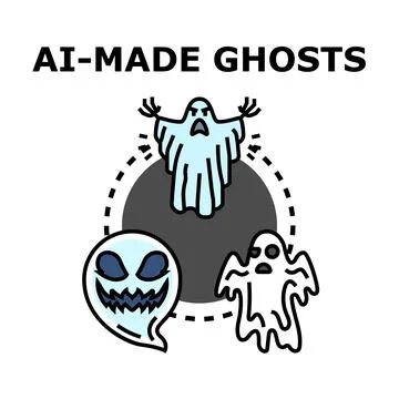 Artificial intelligence made ghosts concept vector icon set Stock Illustration