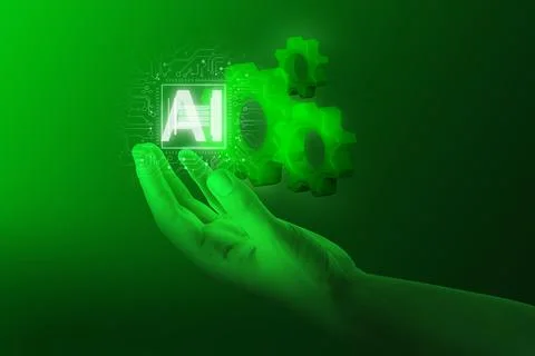 Artificial intelligence in maintenance. AI abbreviation, digital cogwheels .. Stock Photos