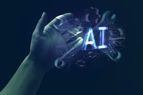 Artificial intelligence in maintenance. AI abbreviation, wrenches, digital .. Stock Photos
