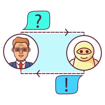 Artificial intelligence. Man chatting asks a question. Stock Illustration