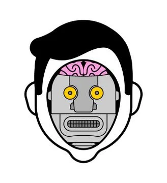 Artificial Intelligence. Man robot head. face of cyborg. Stock Illustration