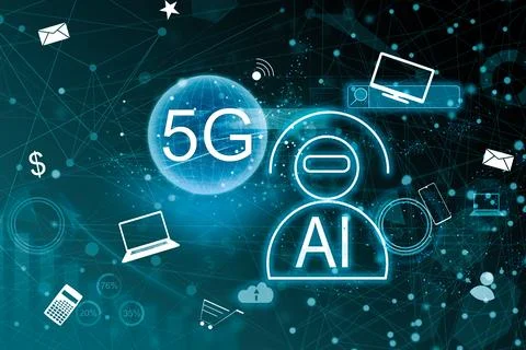 Artificial Intelligence. man using technology smart robot AI, Chatbot Chat with Illustrazione stock