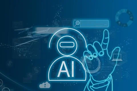 Artificial Intelligence. man using technology smart robot AI, Chatbot Chat with Illustrazione stock