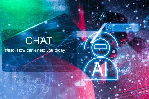 Artificial Intelligence. man using technology smart robot AI, Chatbot Chat with 스톡 사진