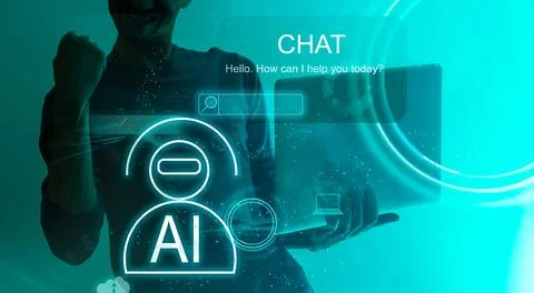 Artificial Intelligence. man using technology smart robot AI, Chatbot Chat with Stock Photos