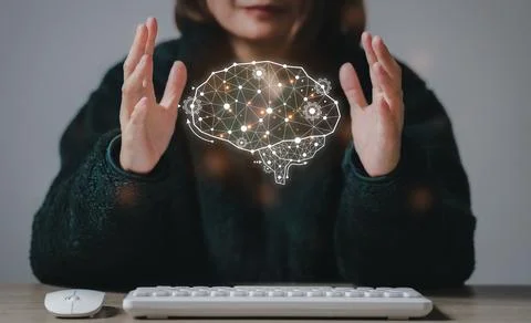 Artificial Intelligence. man using technology smart robot AI, artificial in.. Stock Photos