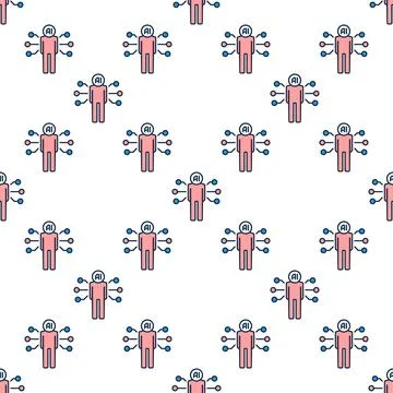 Artificial Intelligence Man vector AI Bio Technology colored seamless pattern Stock Illustration