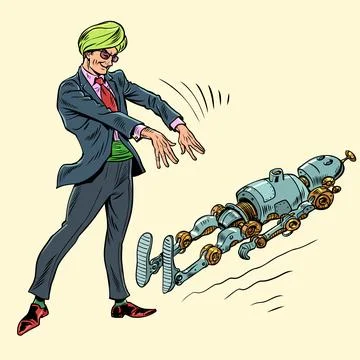 Artificial intelligence management. The impact of scammers on the Internet and Stock Illustration