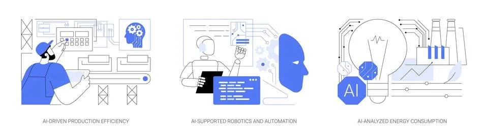 Artificial Intelligence in Manufacturing abstract concept vector illustrations. Stock Illustration