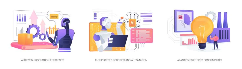 Artificial Intelligence in Manufacturing abstract concept vector illustrations. Stockillustratie
