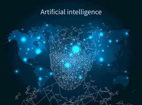 Artificial Intelligence Map Network Poster Vector Stock Illustration