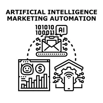 Artificial intelligence marketing automation processing digital campaigns Stock Illustration