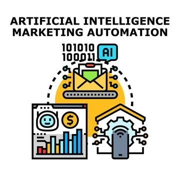 Artificial intelligence marketing automation processing digital campaigns Stock Illustration