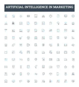 Artificial intelligence in marketing vector line icons set. AI, Marketing Stock Illustration