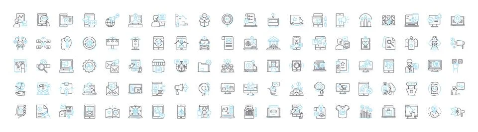 Artificial intelligence in marketing vector line icons set. AI, Marketing Stock Illustration