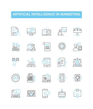 Artificial intelligence in marketing vector line icons set. AI, Marketing Stock Illustration