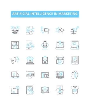 Artificial intelligence in marketing vector line icons set. AI, Marketing Illustrazione stock