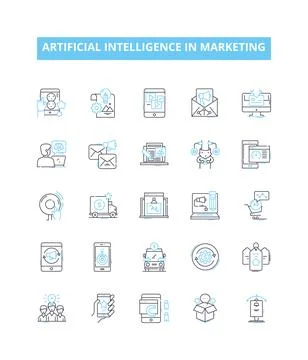Artificial intelligence in marketing vector line icons set. AI, Marketing イラスト素材