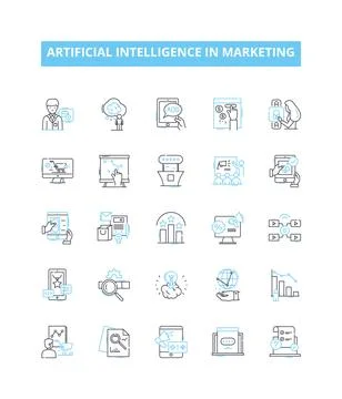 Artificial intelligence in marketing vector line icons set. AI, Marketing Stock Illustration