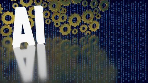 Artificial Intelligence with Mechanical Gears and Binary Code 3d render. Stockillustratie