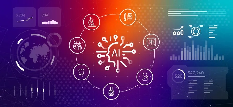 Artificial intelligence medical application and healthcare technology Stock Illustration
