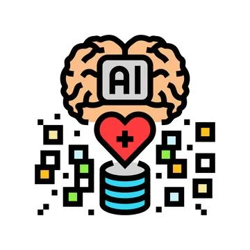 Artificial intelligence with medical data color icon vector illustration Illustrazione stock