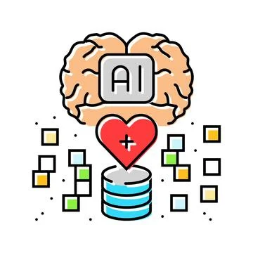 Artificial intelligence with medical data color icon vector illustration Stockillustratie