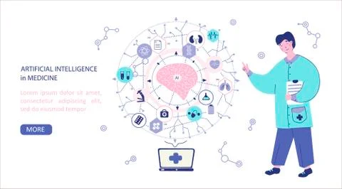 Artificial intelligence medicinevector. Concept of the AI diagnostics and Stock Illustration