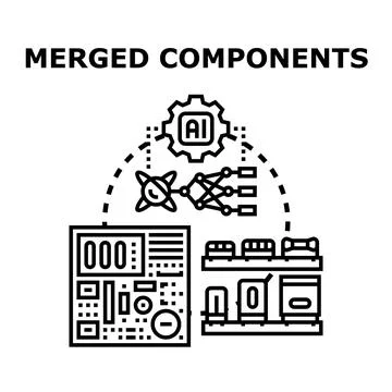 Artificial intelligence merging hardware and software components Stock Illustration