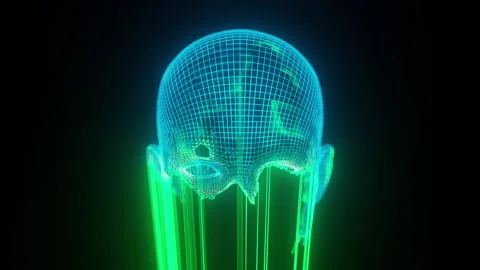 Artificial Intelligence Metaverse Facial Recognition Hologram Animation Face Stock Footage 194779447