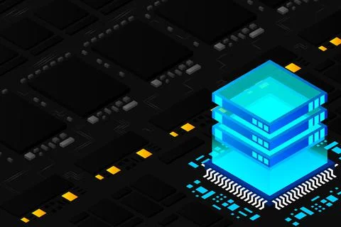 Artificial intelligence micro chip illustration. Quantum computing. PC mainbo Stock Illustration