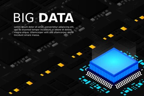 Artificial intelligence micro chip illustration. Quantum computing. PC mainbo Stock Illustration