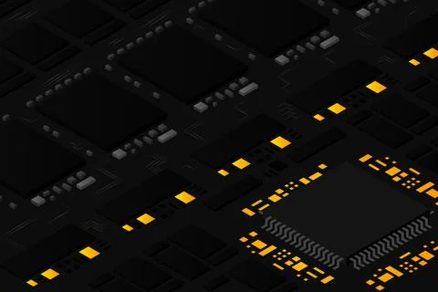 Artificial intelligence micro chip illustration. Quantum computing. PC mainbo Illustrazione stock