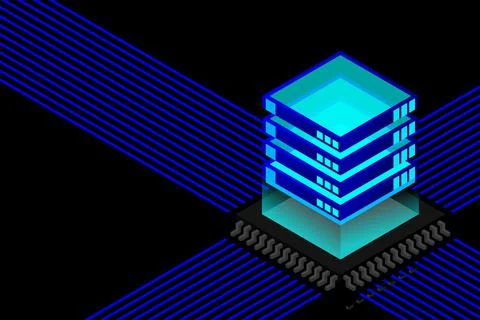 Artificial intelligence micro chip illustration. Quantum computing. PC mainbo Stock Illustration