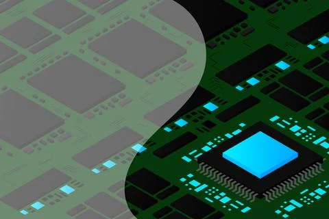 Artificial intelligence micro chip illustration. Quantum computing. PC mainbo Stock Illustration