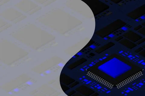 Artificial intelligence micro chip illustration. Quantum computing. PC mainbo Illustrazione stock