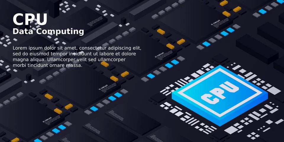 Artificial intelligence micro chip illustration. Quantum computing. PC mainbo Illustrazione stock