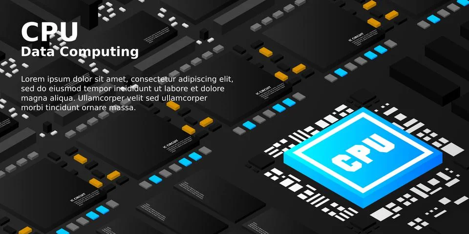 Artificial intelligence micro chip illustration. Quantum computing. PC mainbo Stock Illustration