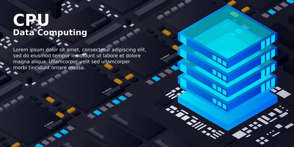 Artificial intelligence micro chip illustration. Quantum computing. PC mainbo Stock Illustration