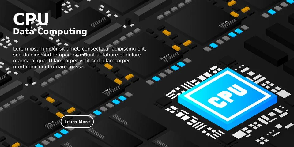 Artificial intelligence micro chip illustration. Quantum computing. PC mainbo Stock Illustration