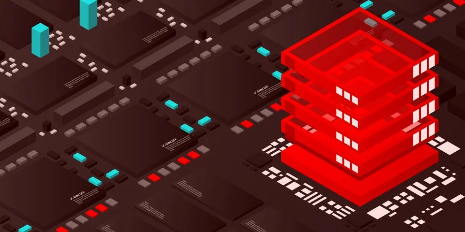 Artificial intelligence micro chip illustration. Quantum computing. PC mainbo Illustrazione stock