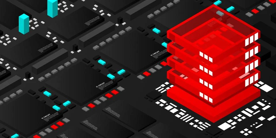 Artificial intelligence micro chip illustration. Quantum computing. PC mainbo Illustrazione stock