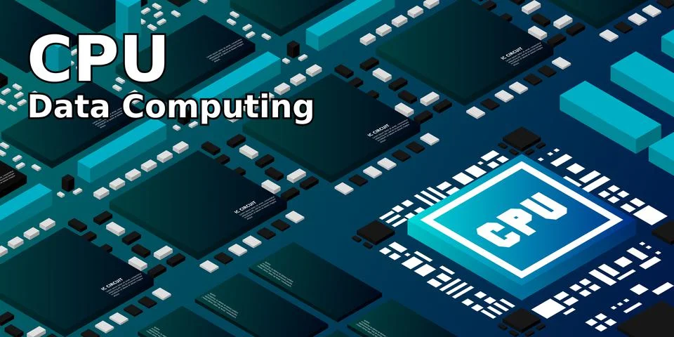 Artificial intelligence micro chip illustration. Quantum computing. PC mainbo Stock Illustration