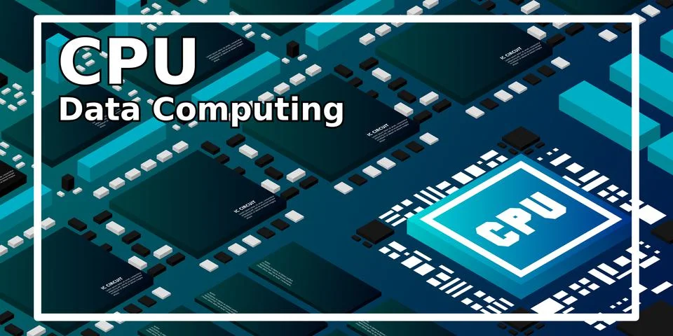 Artificial intelligence micro chip illustration. Quantum computing. PC mainbo Stock Illustration