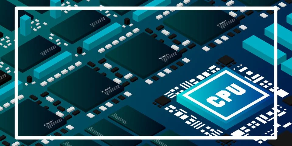 Artificial intelligence micro chip illustration. Quantum computing. PC mainbo Stock Illustration