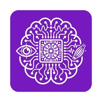 Artificial intelligence microchip with brain and integrated neural network .. イラスト素材