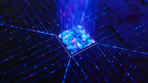 Artificial intelligence microchip, central data processing unit on circuit board Stock Footage 330176113