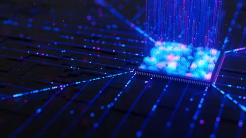 Artificial intelligence microchip, central data processing unit on circuit board Stock Footage 330666116