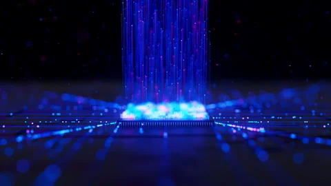 Artificial intelligence microchip, central data processing unit on circuit board Stock Footage 331014011